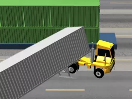 Computer rendering of a tractor trailer accident. Exponent conducts vehicle accident reconstruction and analysis.