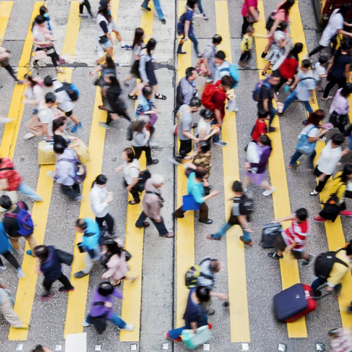 Crowd, crowd crossing city street, epidemiology