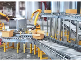An automobile assembly line with robotic arms. Exponent engineers provide factory auditing and assembly line evaluations. 