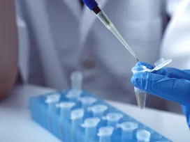 scientist using auto-pipette with Eppendorf consumables tube in the lab,Doing experiment for product,The researchers analyzed to find the results of the experiment.