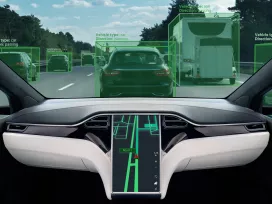 Self driving car on a road.