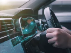 A futuristic vehicle and a graphic user interface