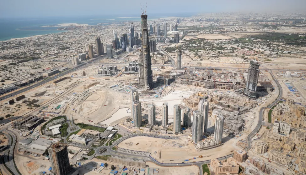 Construction & Property Development On A Massive Scale In The Middle East. The Tall Building Seen Here Is Burj Dubai Located In Business Bay