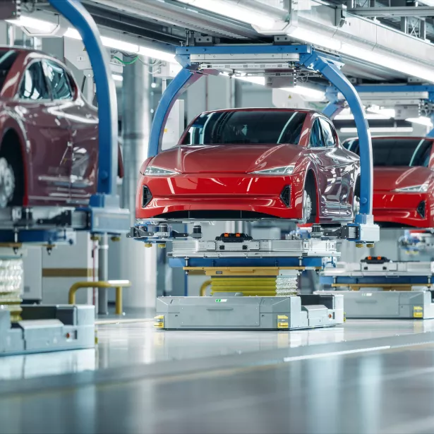 Electric vehicles in manufacturing plant