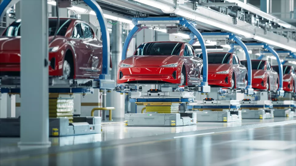Electric vehicles in manufacturing plant