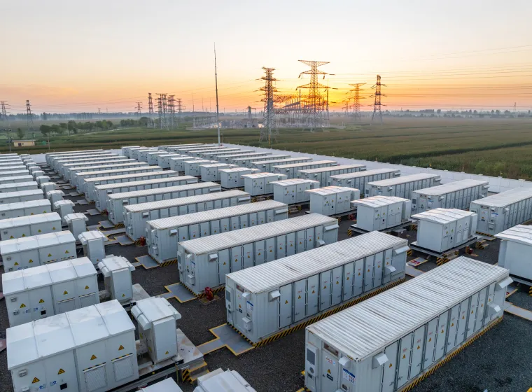 Energy storage power station at sunrise