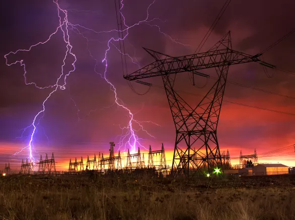 Power Distribution Station with Lightning Strike