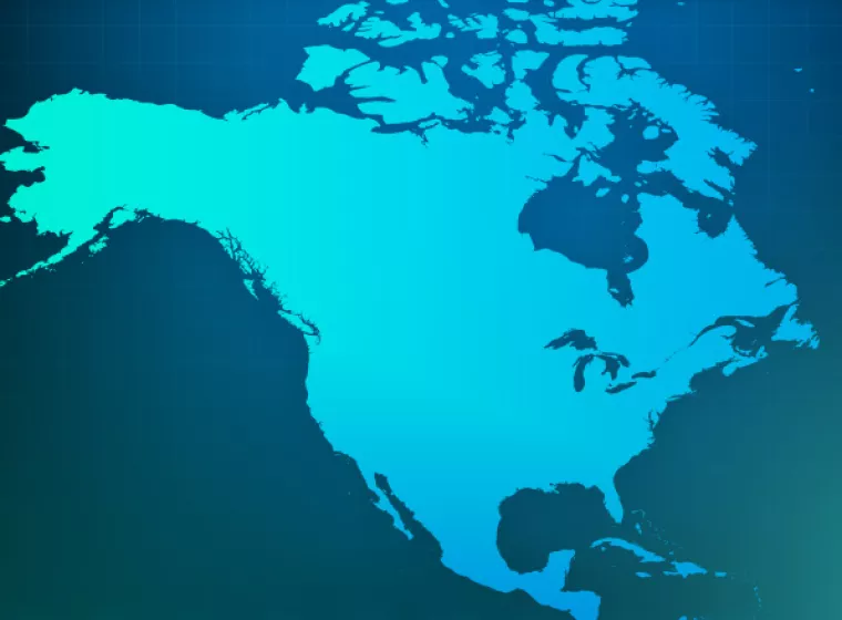 Map of North America. Exponent has offices throughout North America  and the United States.