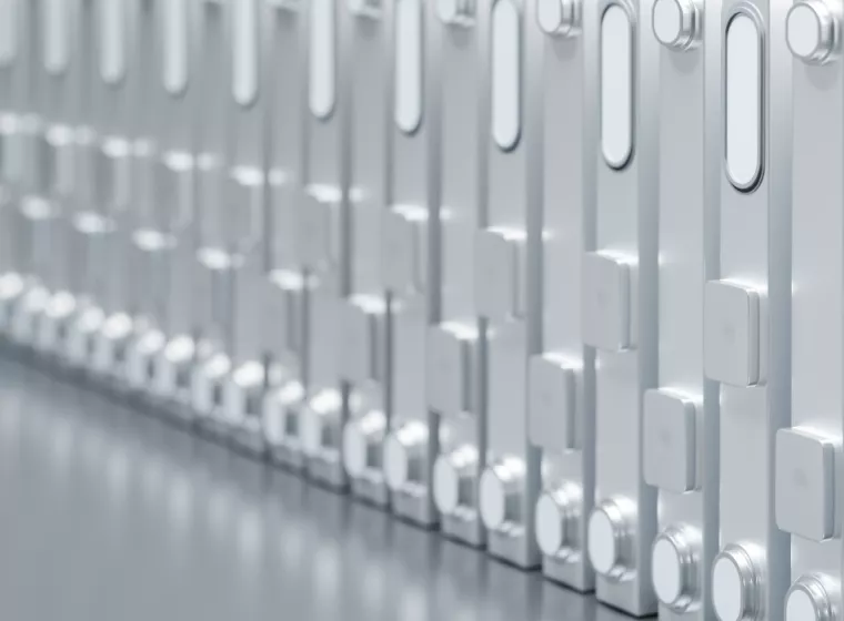 A close up view of a row of solid state batteries