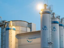 Hydrogen plant buildings with bright sun